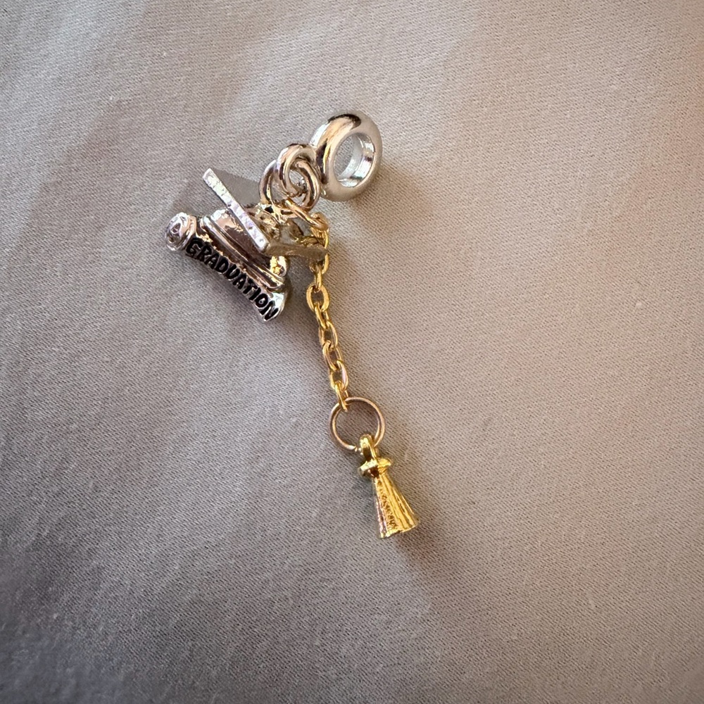 Silver & Gold Graduation Cap and Scroll Dangle Charm - Picture 6 of 6